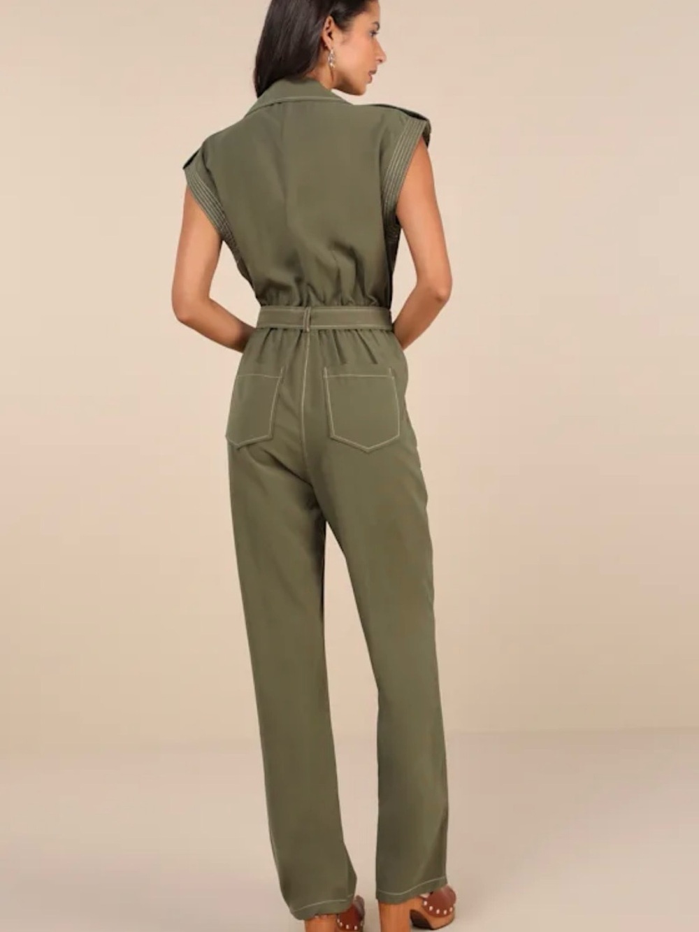 Steve Madden Olive Belted Jumpsuit - Picture 2 of 4